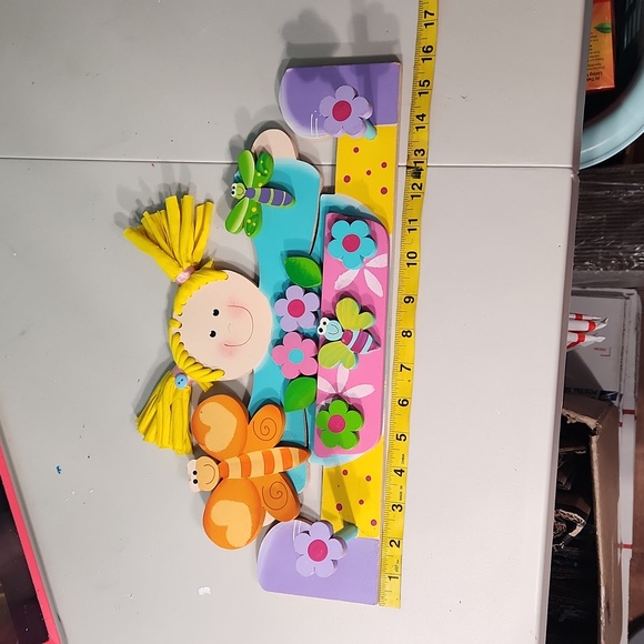 Kids Wooden 2 Peg Wall Hanging with Florals & Bugs Multicolored - Picture 5 of 7